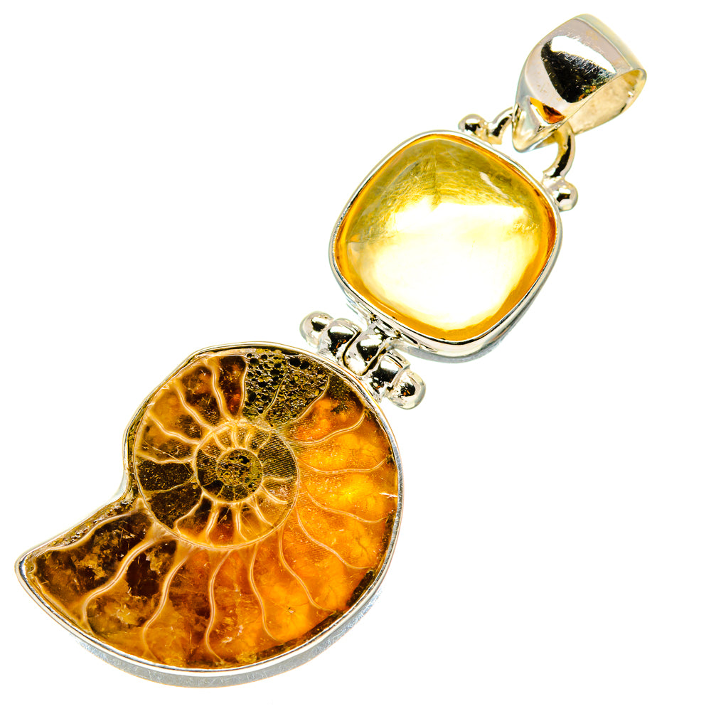 Ammonite Fossil, Rutilated Quartz Pendants handcrafted by Ana Silver Co - PD758753
