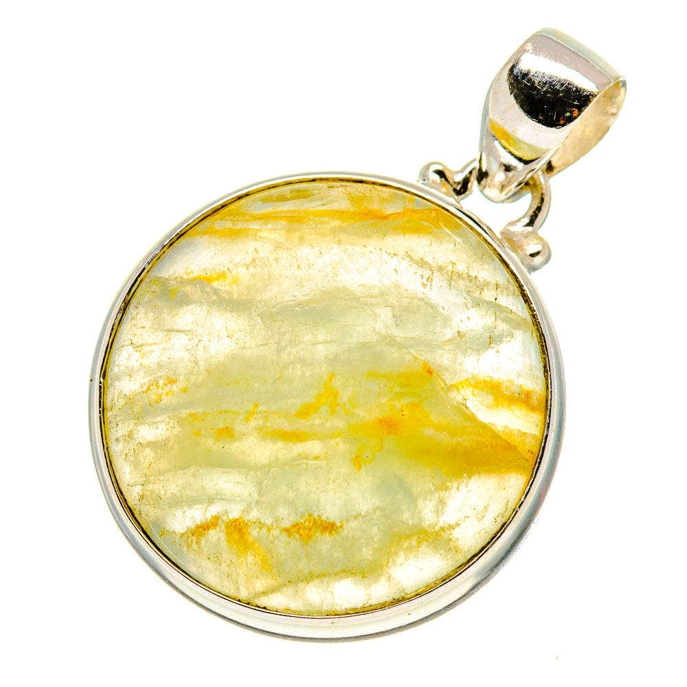 Sterling silver fluorite pendant with round cabochon, green-gold translucent stone