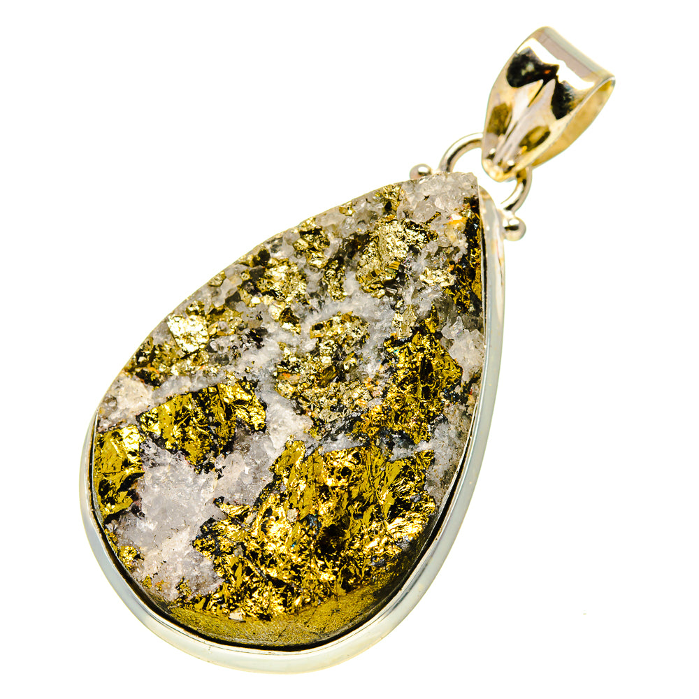 Teardrop pyrite druzy pendant with silver bail and yellow-gold sparkle