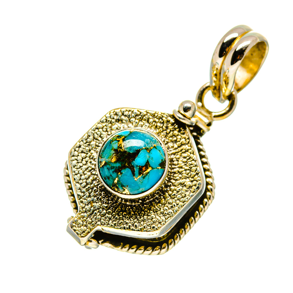 Turquoise poison pendant charm with textured gold-tone frame and top bail loop
