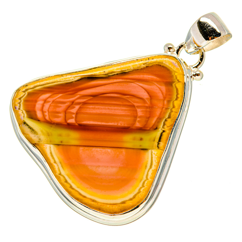 Jasper pendant in teardrop setting with orange and yellow swirls, sterling silver top bail