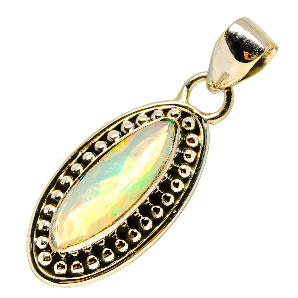 Ethiopian opal pendant, 925 sterling silver oval halo bezel with top bail