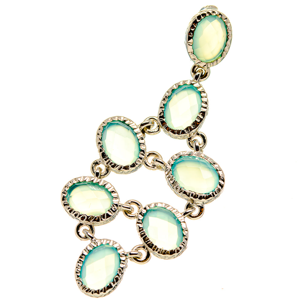 Aqua chalcedony pendant with oval aqua stones and sterling silver bezel links