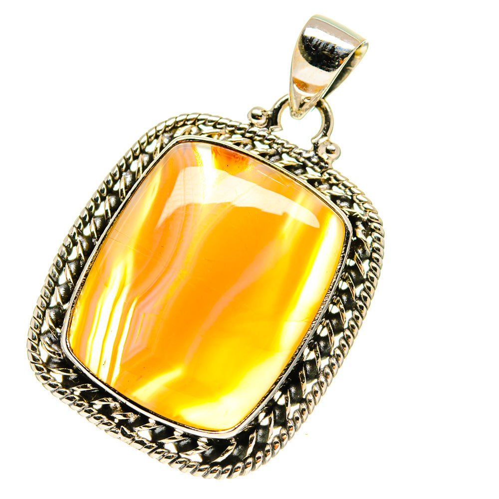 Sterling silver agate pendant with rectangular orange Botswana agate and braided border