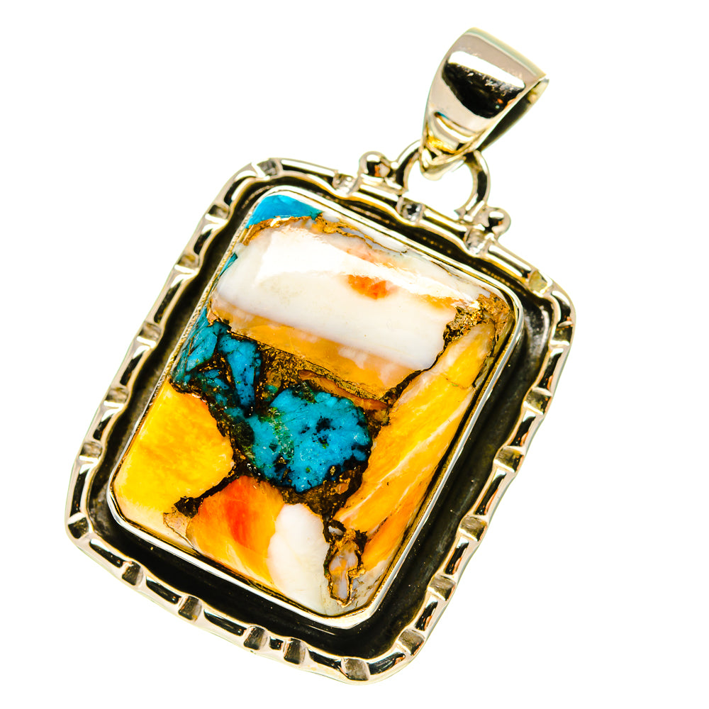 Sterling silver pendant with bail, rectangular turquoise-copper composite stone
