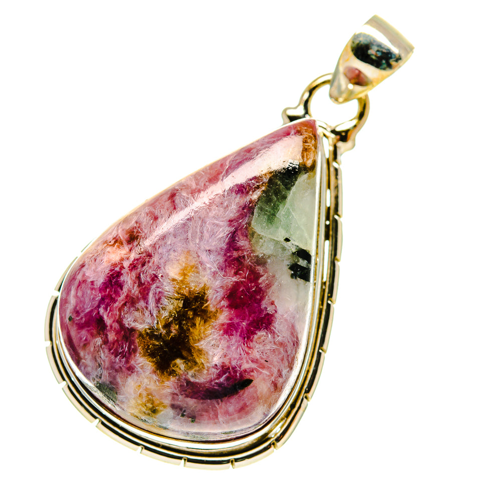Tiffany Stone teardrop pendant in 925 sterling silver with pink and green stone cabochon