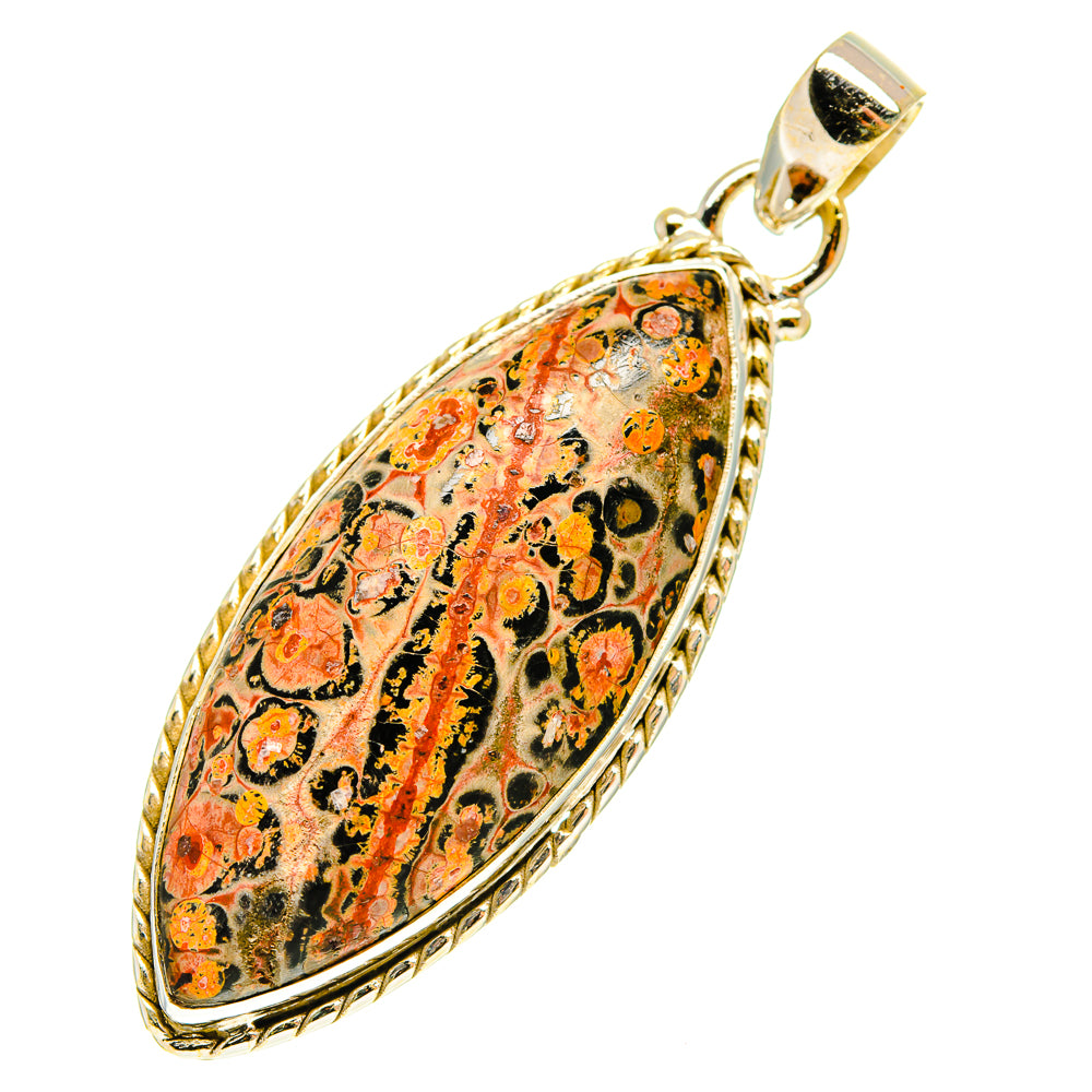 Oval Poppy Jasper pendant charm, 925 sterling silver bezel with orange and dark mottled design