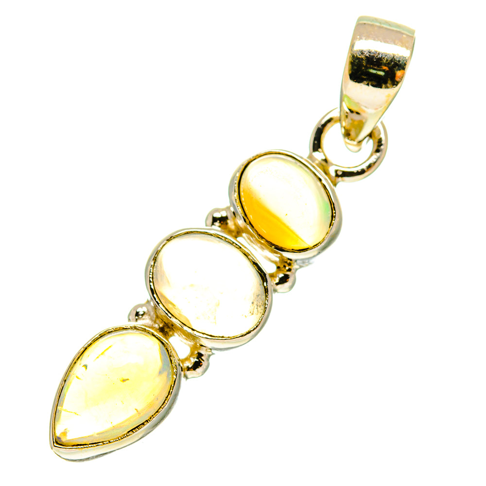 Gold-tone 925 opal pendant with three iridescent cabochon Ethiopian opals