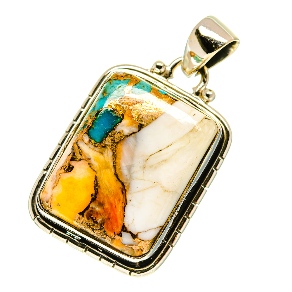 Turquoise composite pendant with rectangular stone, hinged bail in sterling silver setting