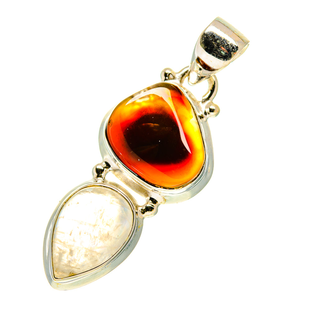 Sterling silver pendant with orange-black and white teardrop gemstone cabochons