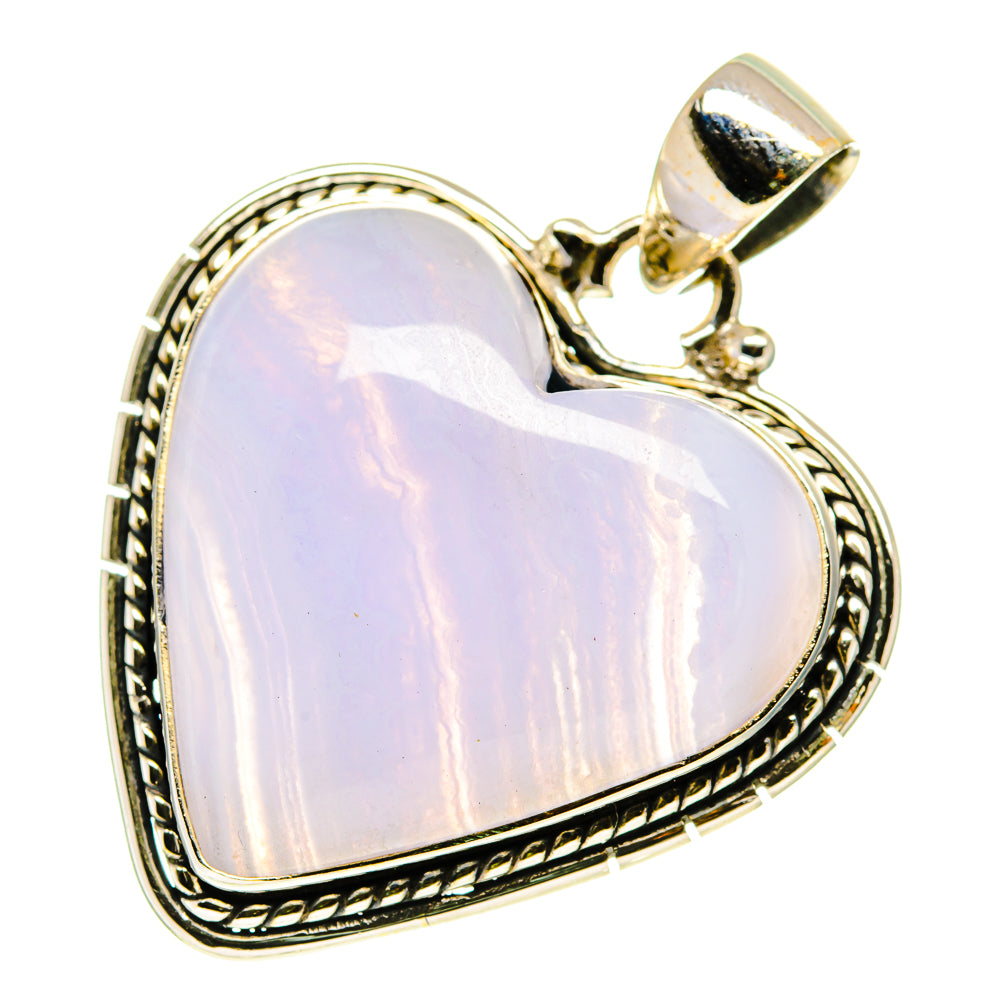 Heart pendant with blue lace agate, 925 sterling silver bezel and bail