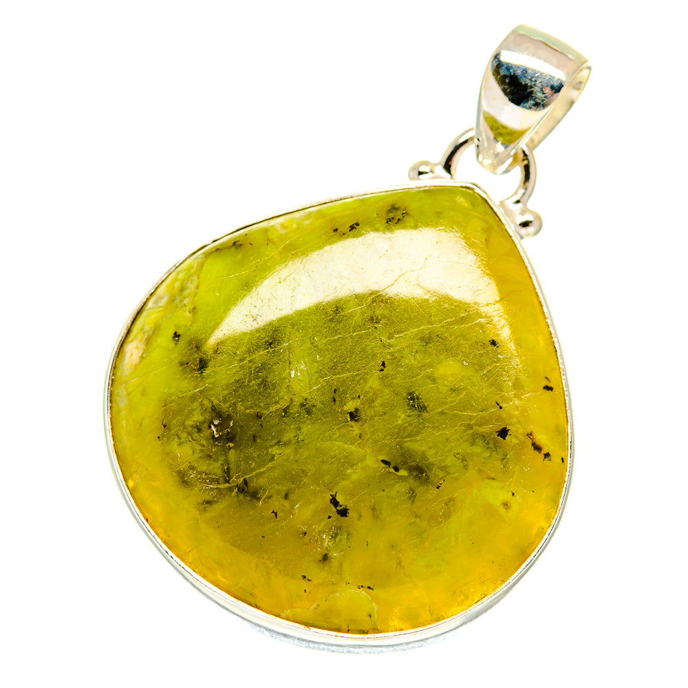 Green opal teardrop pendant in 925 sterling silver with top bail