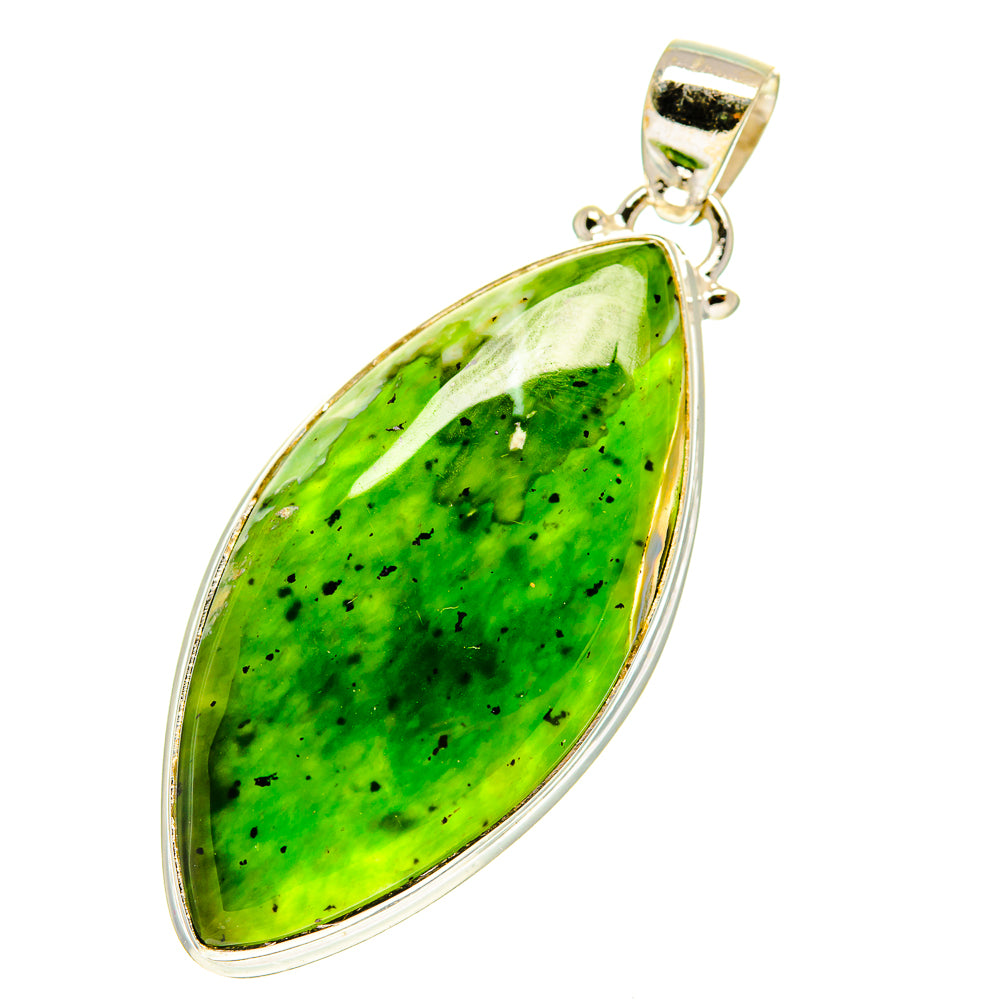 Teardrop green opal pendant with 925 sterling silver frame and bail