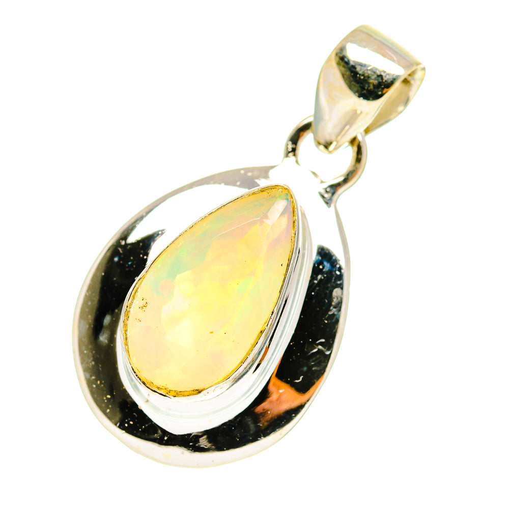 Faceted Ethiopian opal pendant in 925 sterling silver, teardrop bezel with bale