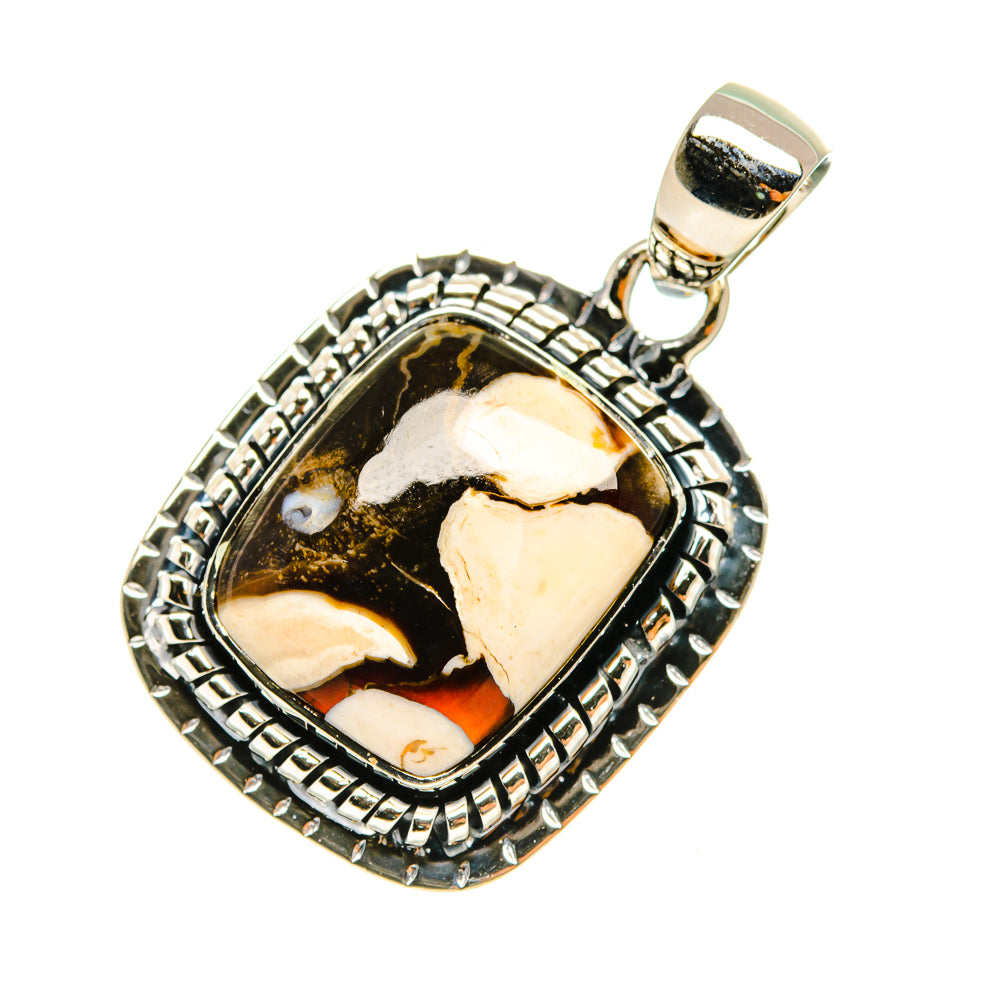 Sterling silver jasper pendant with dark brown and cream stone heart, hinged bail.