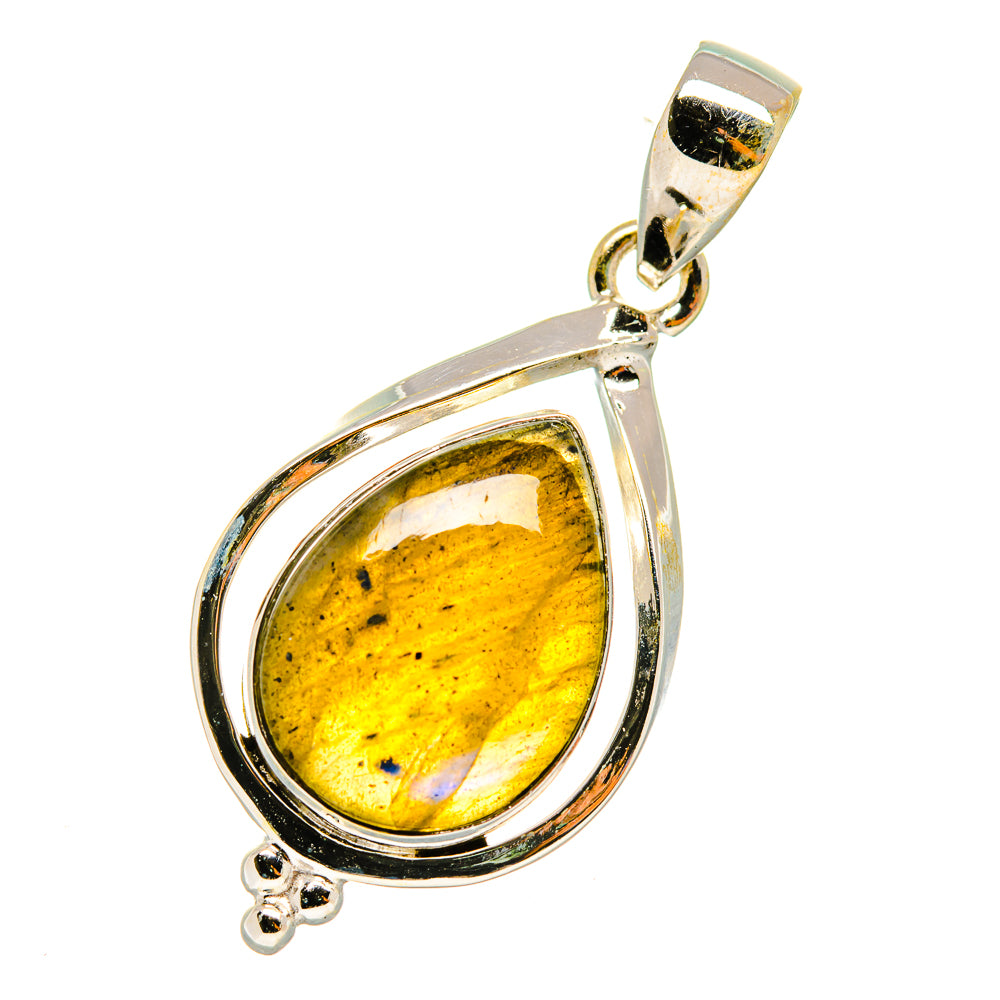 Labradorite teardrop pendant in 925 sterling silver with golden iridescent stone