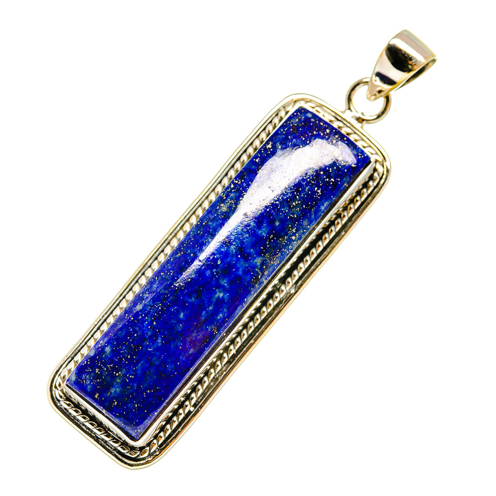 Lapis lazuli pendant, blue rectangular stone in 925 sterling silver frame