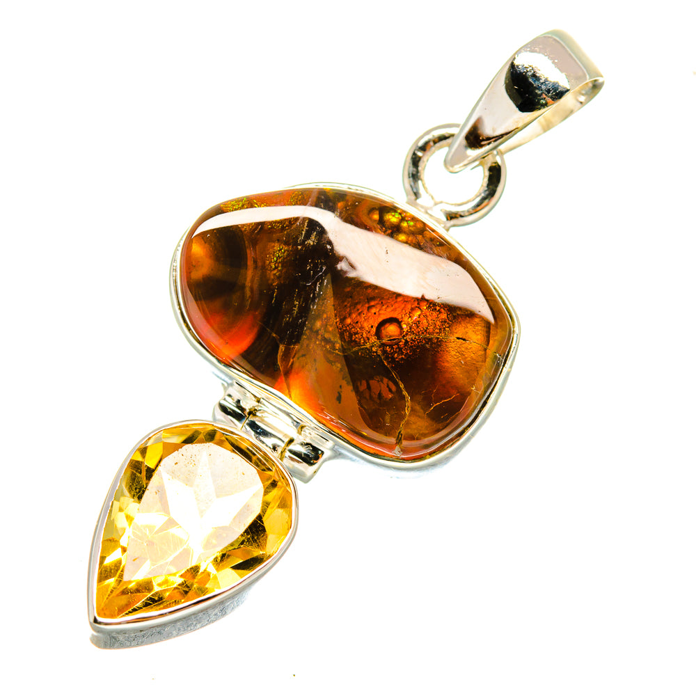 Mexican Fire Agate, Citrine Pendants handcrafted by Ana Silver Co - PD8211