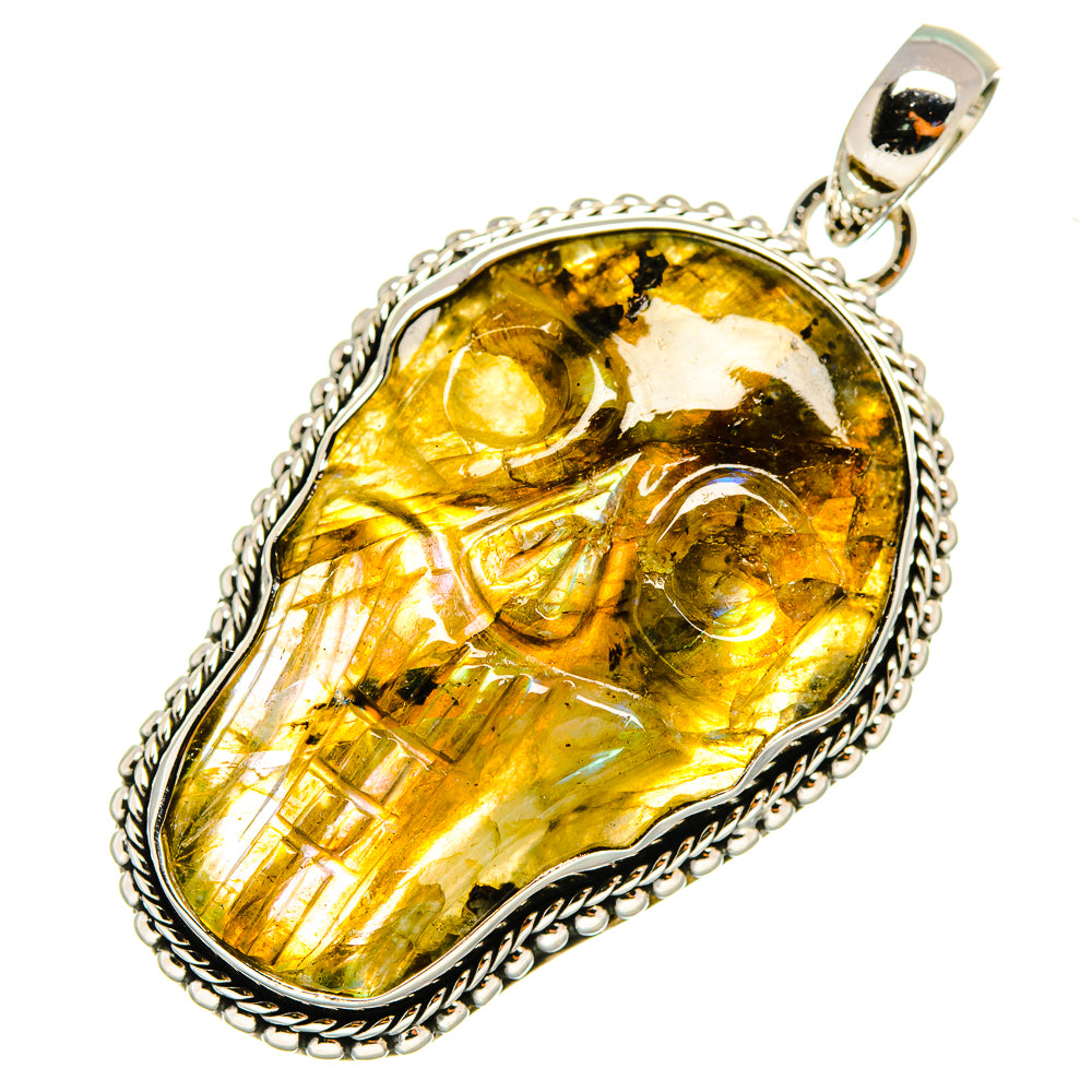 Labradorite skull pendant in oval silver bezel with twisted rope border