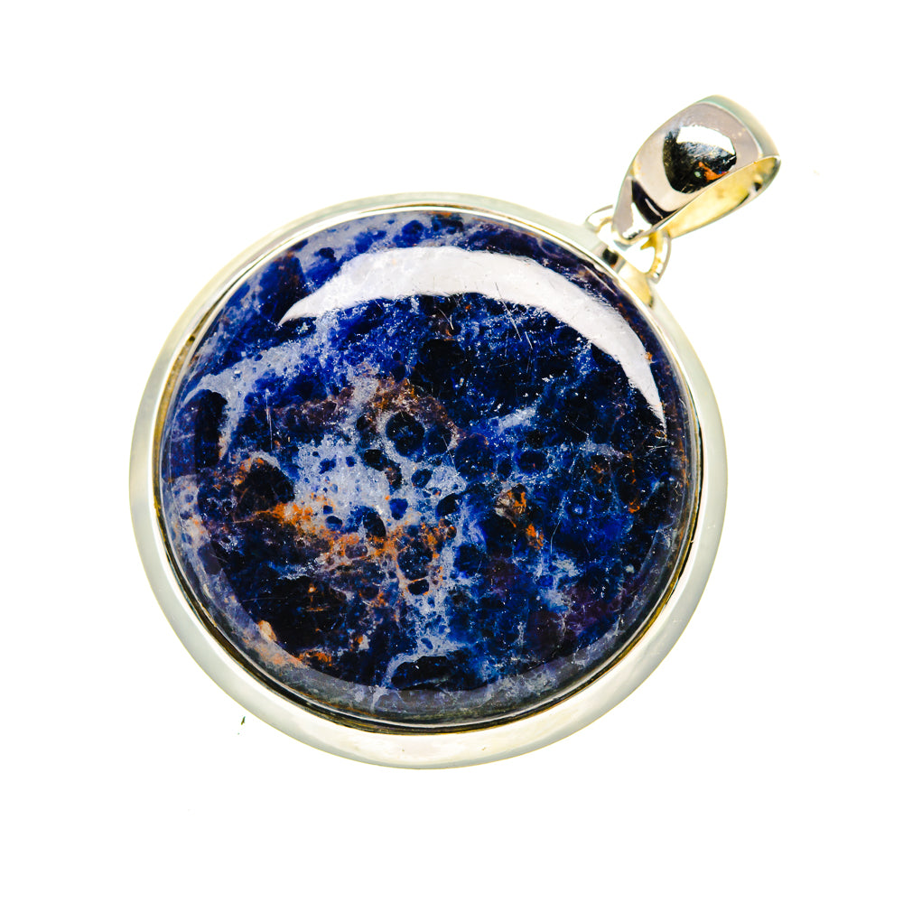 Sodalite cabochon pendant in 925 sterling silver with round blue stone and bail