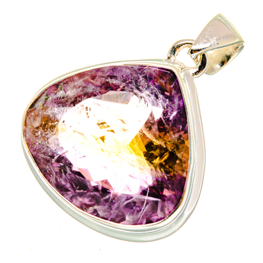 Teardrop ametrine gemstone pendant in polished 925 sterling silver bezel, faceted stone