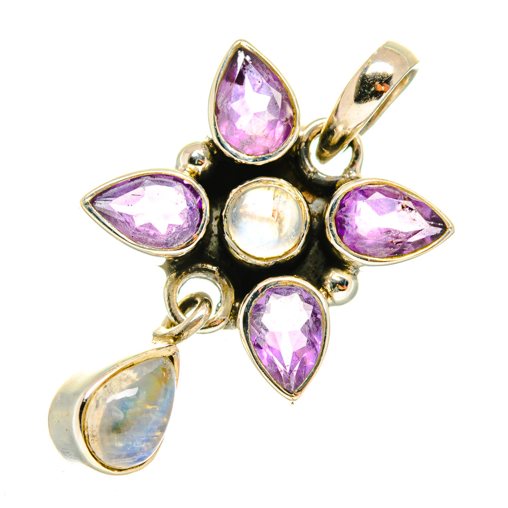 Amethyst and moonstone teardrop pendant in gold-tone 925 sterling silver