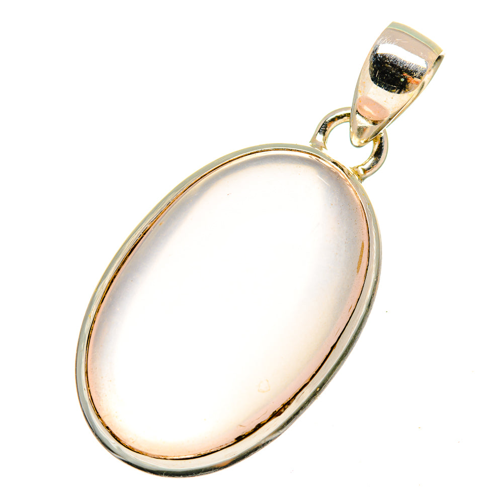 Oval rose quartz pendant with polished 925 sterling silver bezel and hanging bail