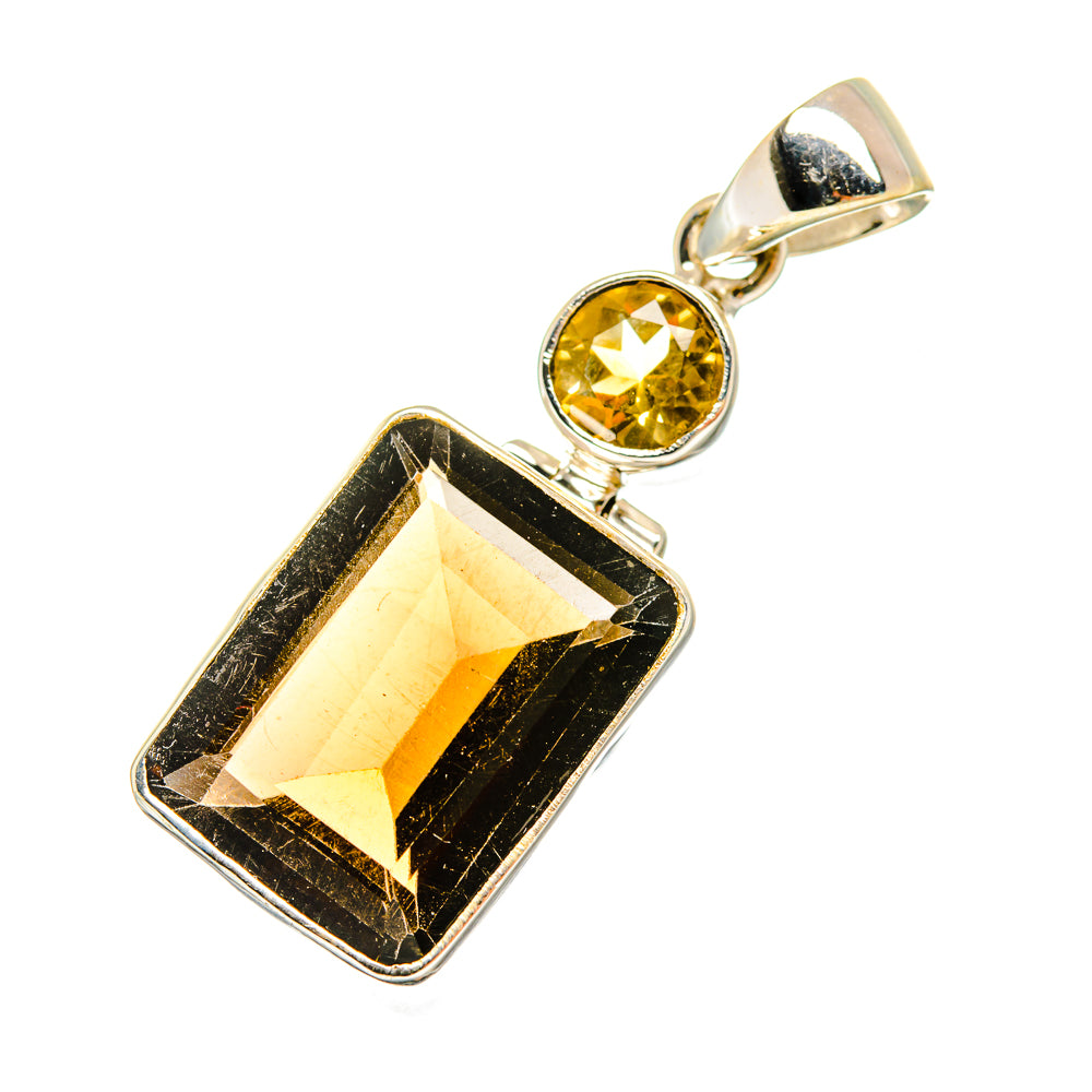 Sterling silver pendant with rectangular smoky quartz and round citrine accent