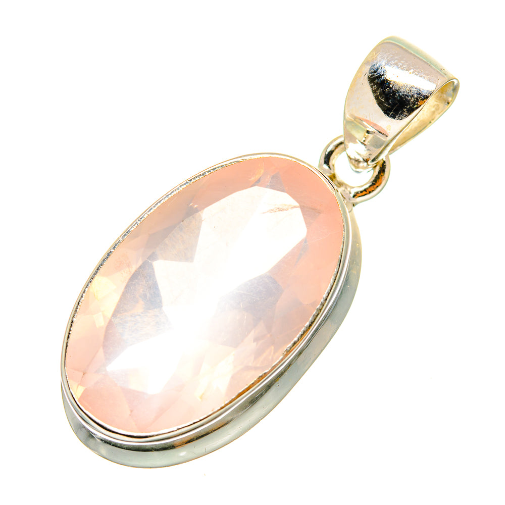 Rose quartz oval pendant with sterling silver frame and bail, pale pink stone