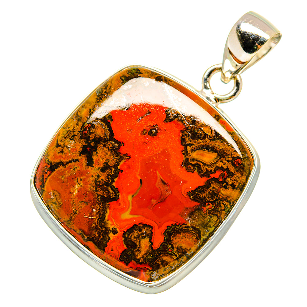 Sterling silver pendant bail with orange-red Moroccan agate and dark mottled pattern