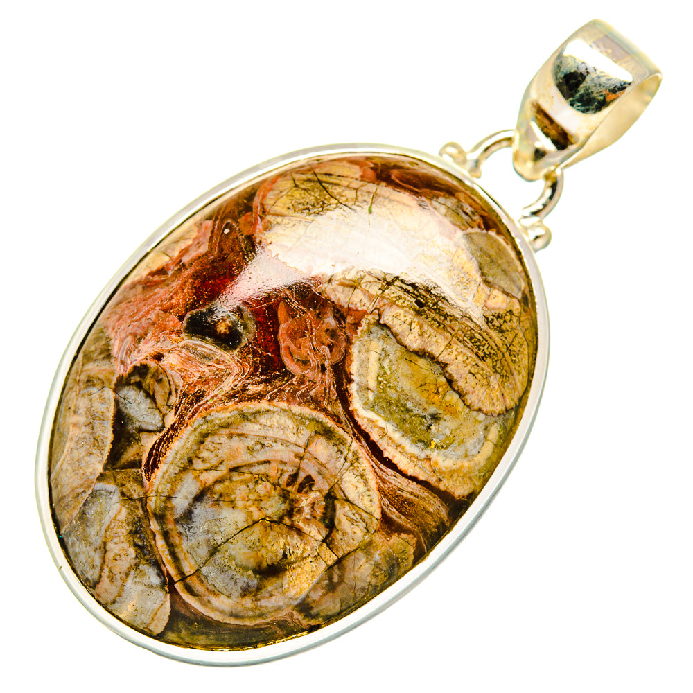 Mushroom rhyolite pendant, oval stone with gold-toned bail and silver bezel