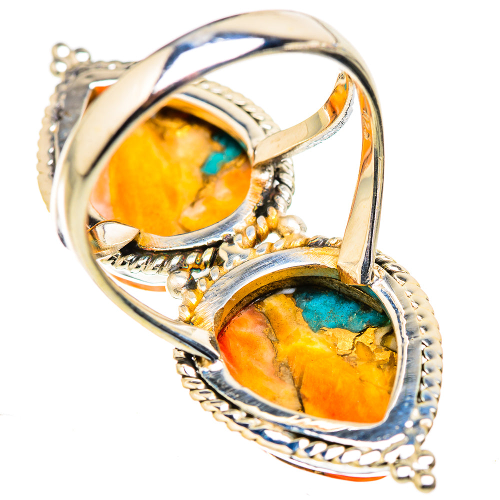 Sterling silver ring with openwork oval spiny oyster and turquoise cabochon