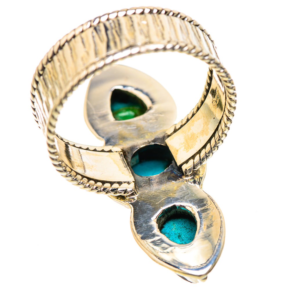 Turquoise gemstone ring in 925 sterling silver, three oval settings with rope-texture bezel