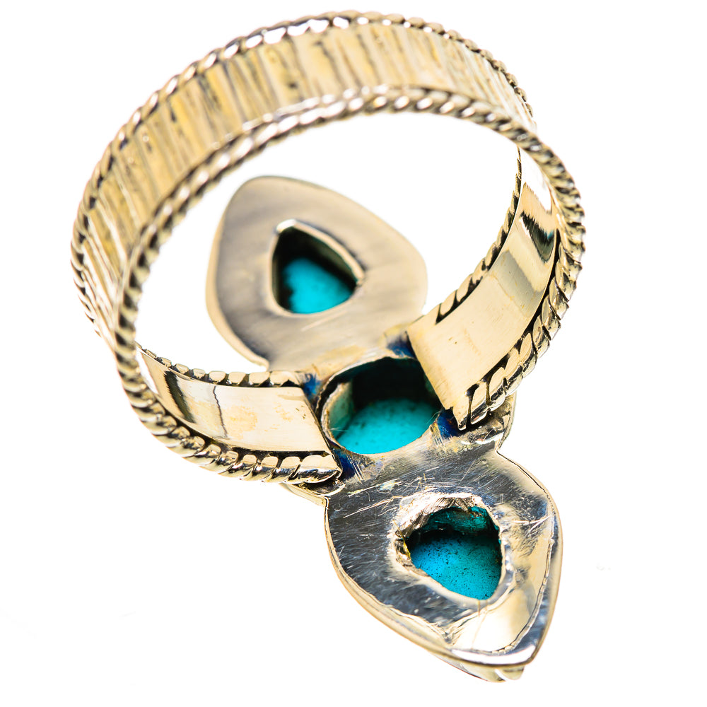 925 sterling silver turquoise triple-stone ring with scalloped band and ornate back view