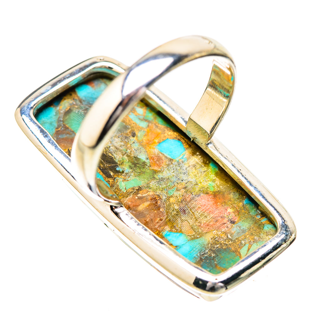 Sterling silver turquoise gemstone ring side view with large rectangular bezel