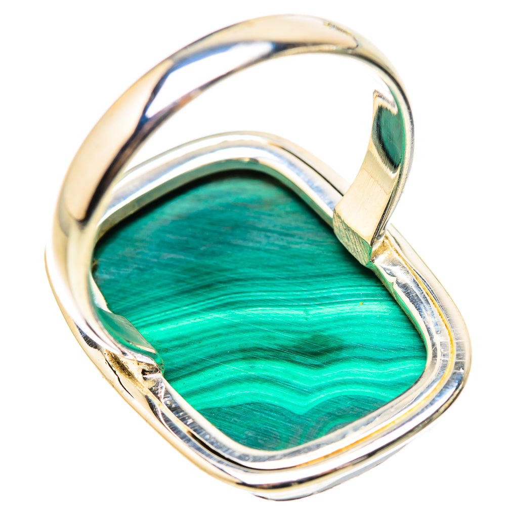 Large malachite ring, oval cabochon in green with silver bezel and band (size 10)