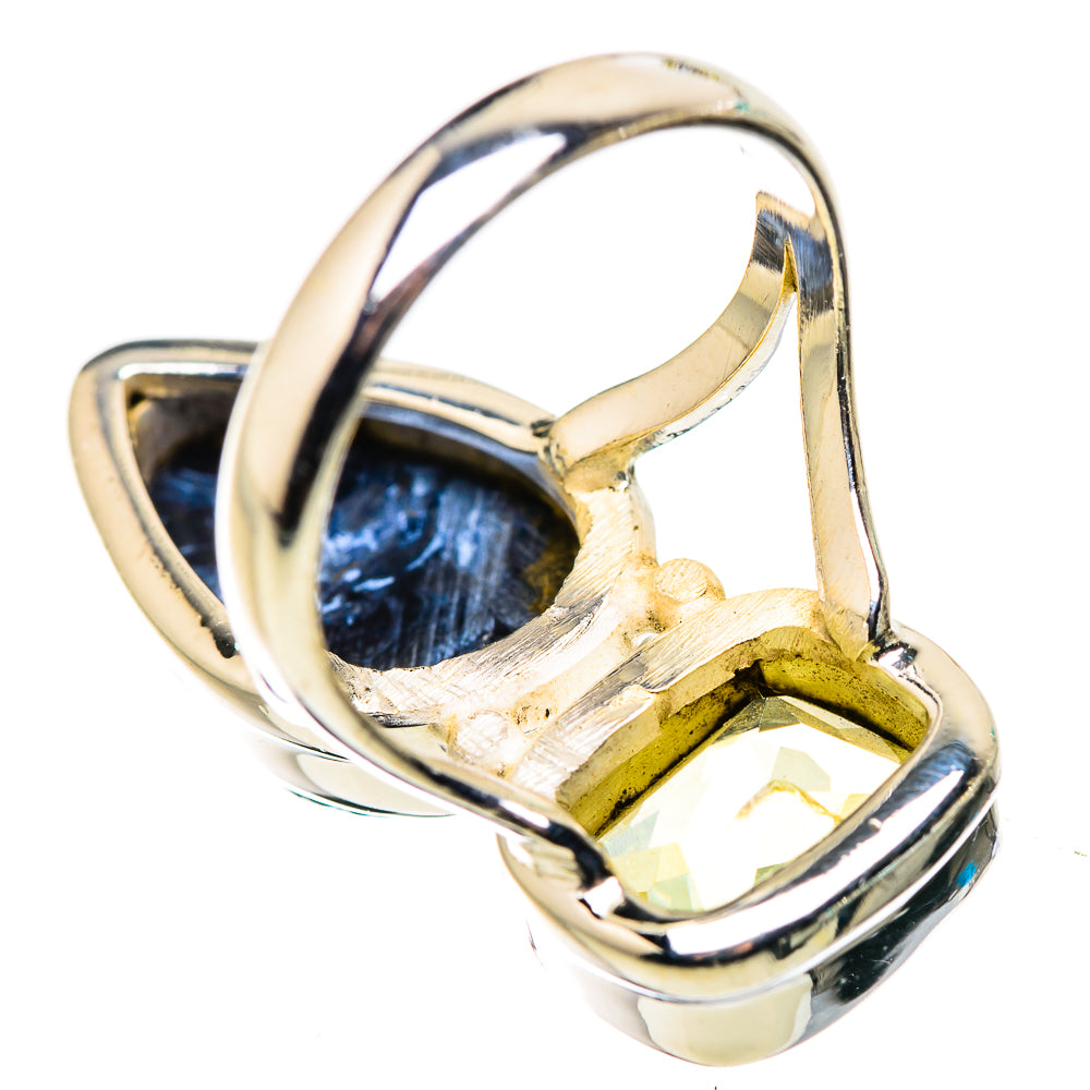Sterling silver ring with blue stone and faceted yellow citrine in curved bezel settings