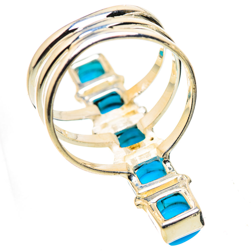 Turquoise square-stone 925 sterling silver ring, open metal band with prong-set centerpiece