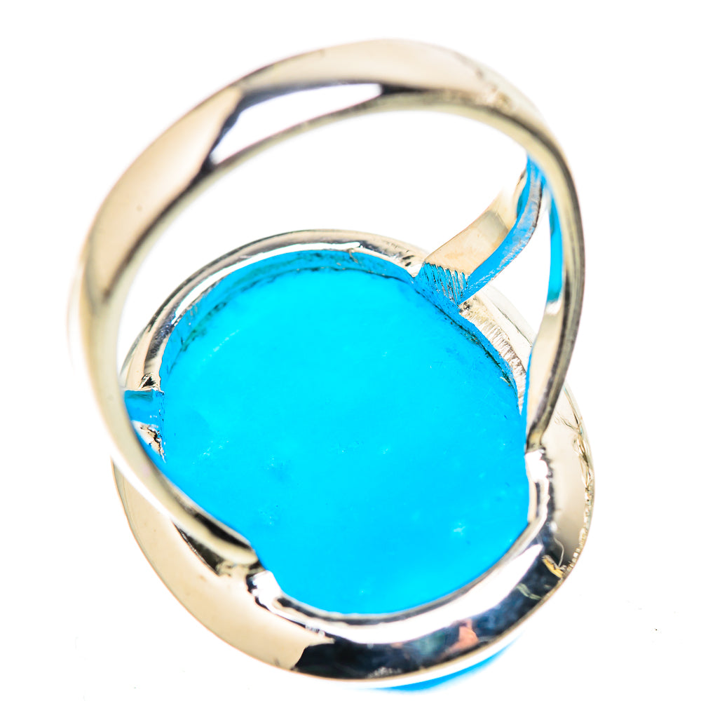 Sterling silver ring with oval blue cabochon, reflective bezel, size 7.75