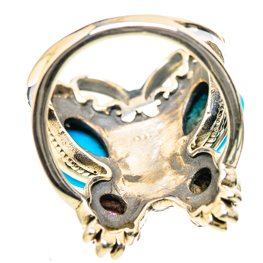 Sterling silver ring underside with carved details and blue turquoise inlay