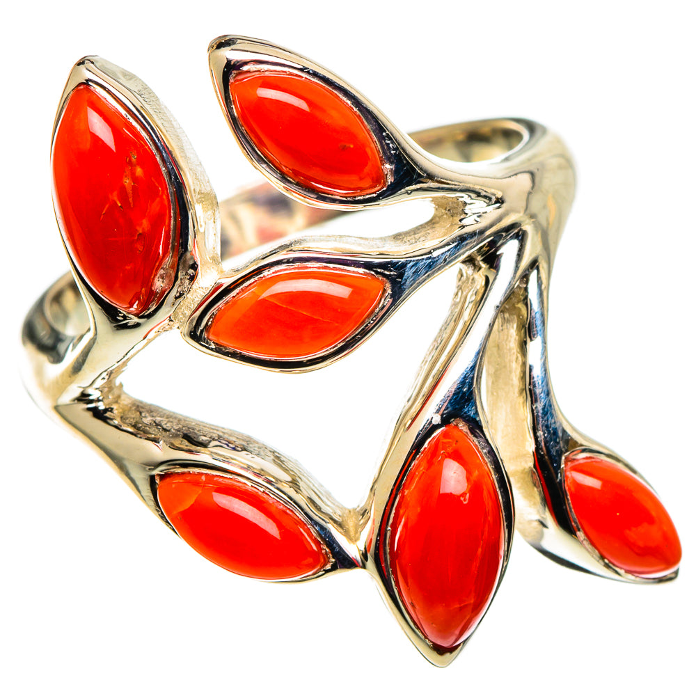 Sterling silver ring with red coral marquise stones, size 7.25