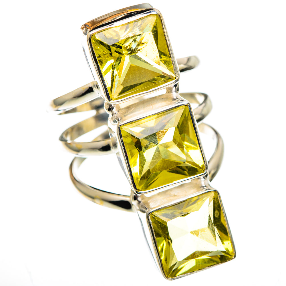 925 sterling silver citrine ring with three stacked square faceted yellow gemstones