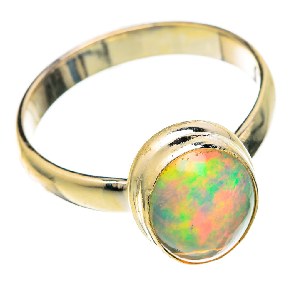925 sterling silver opal cabochon ring, round multicolor stone with polished bezel