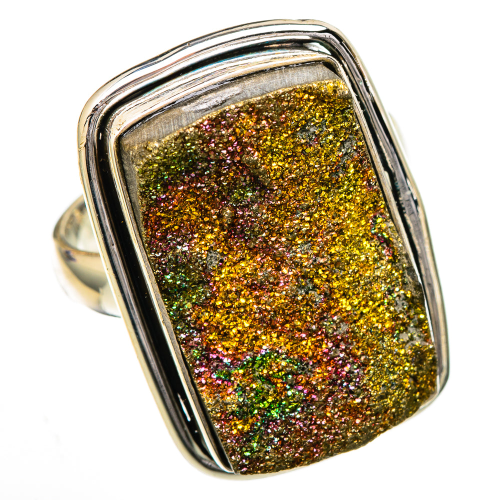 Spectro Pyrite Druzy Rings handcrafted by Ana Silver Co - RING102203 - Photo 2
