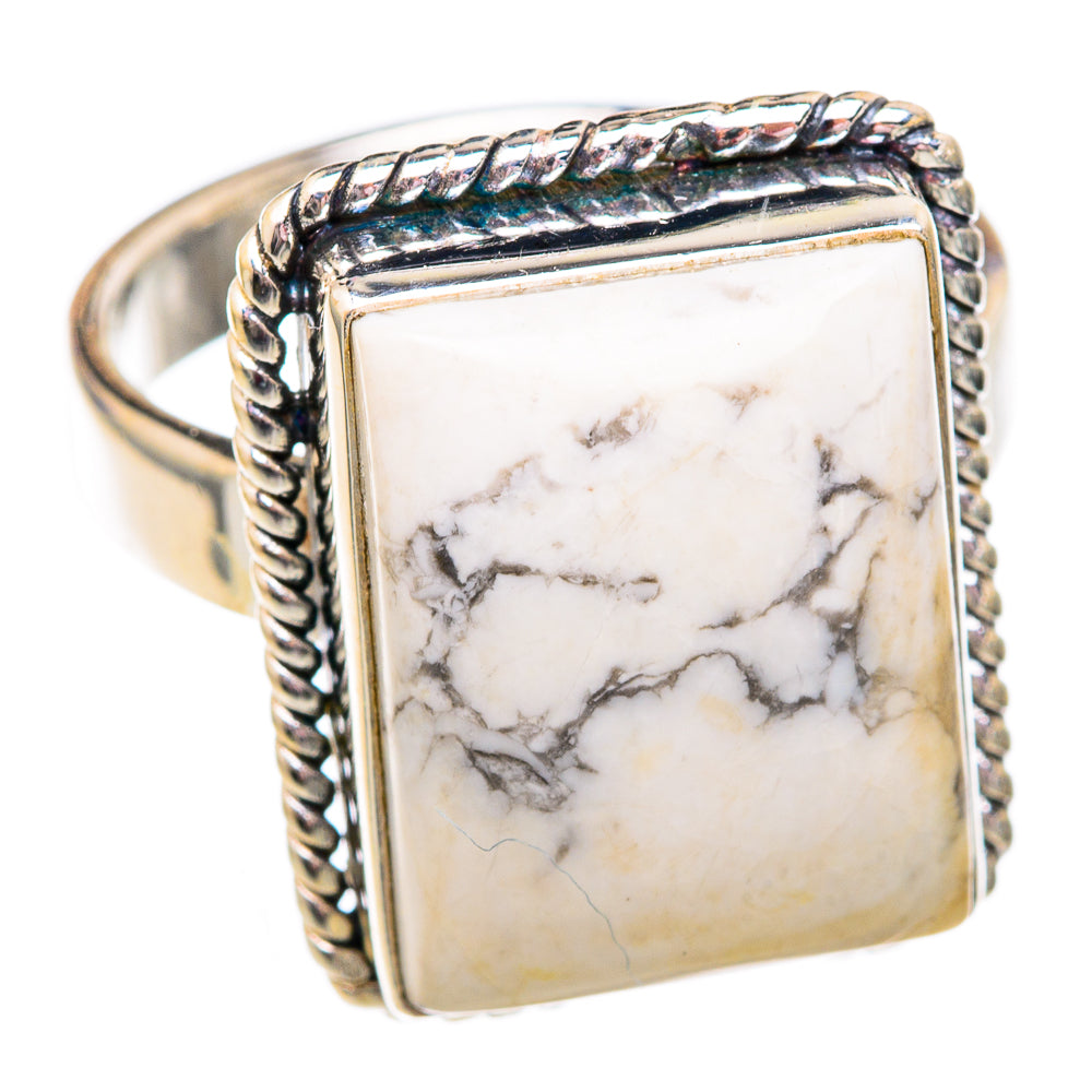 925 sterling silver ring with rectangular howlite stone, silver twisted bezel