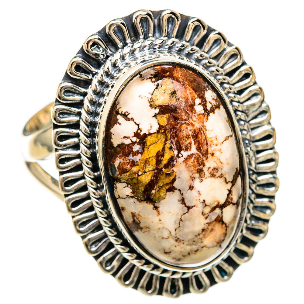 Sterling silver ring with oval wild horse jasper cabochon and etched bezel