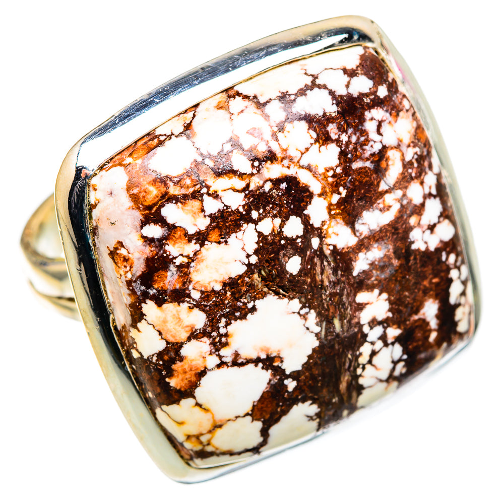 Sterling silver ring with dark brown and white wild horse jasper gemstone cabochon