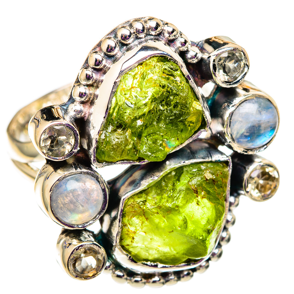 Peridot, Rainbow Moonstone, White Quartz Rings handcrafted by Ana Silver Co - RING105694 - Photo 2