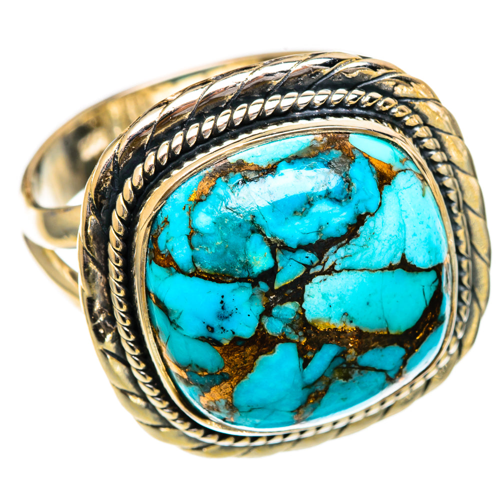 Blue Copper Composite Turquoise Rings handcrafted by Ana Silver Co - RING107058 - Photo 2