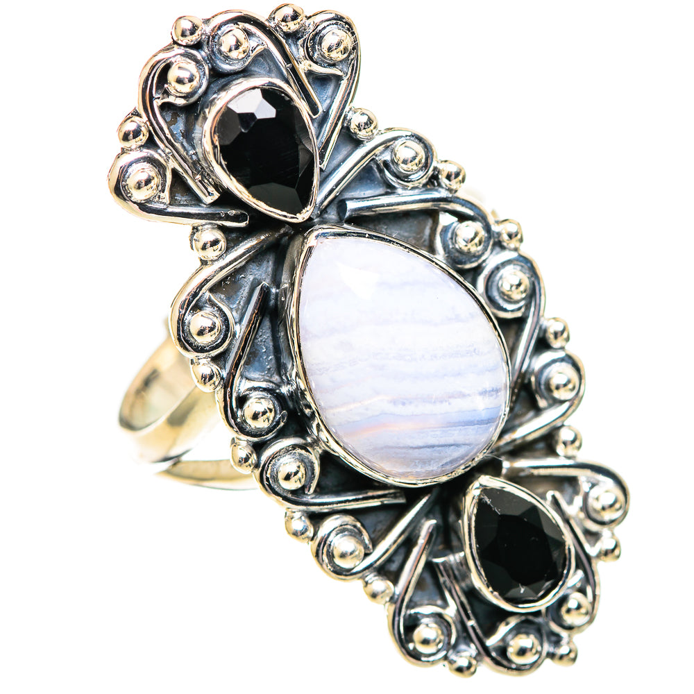 Blue Lace Agate Rings handcrafted by Ana Silver Co - RING107392 - Photo 2
